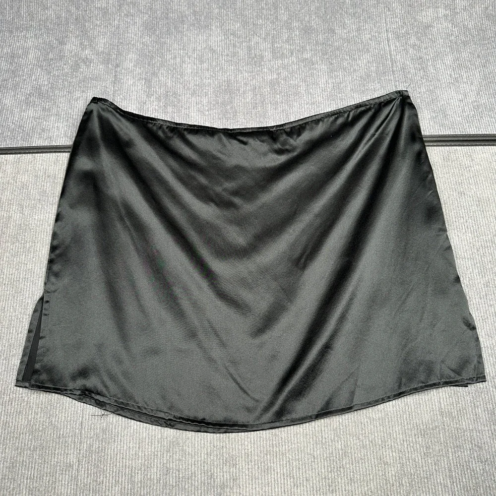 100% Silk Black Mini Skirt Satin Side Slit Size L Vtg Y2k Luxe Bennett Manson